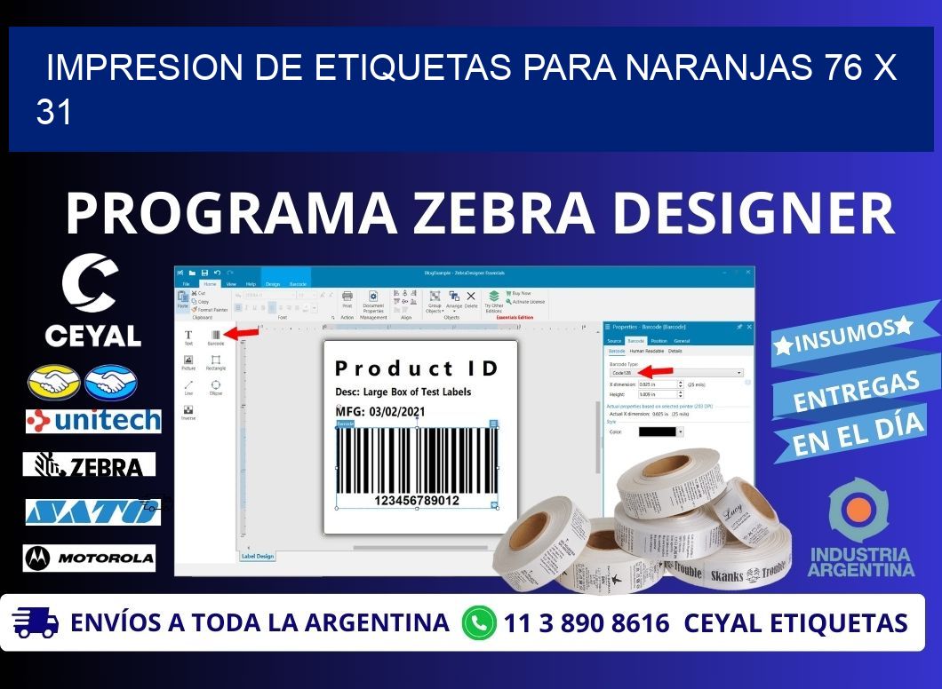 IMPRESION DE ETIQUETAS PARA NARANJAS 76 x 31