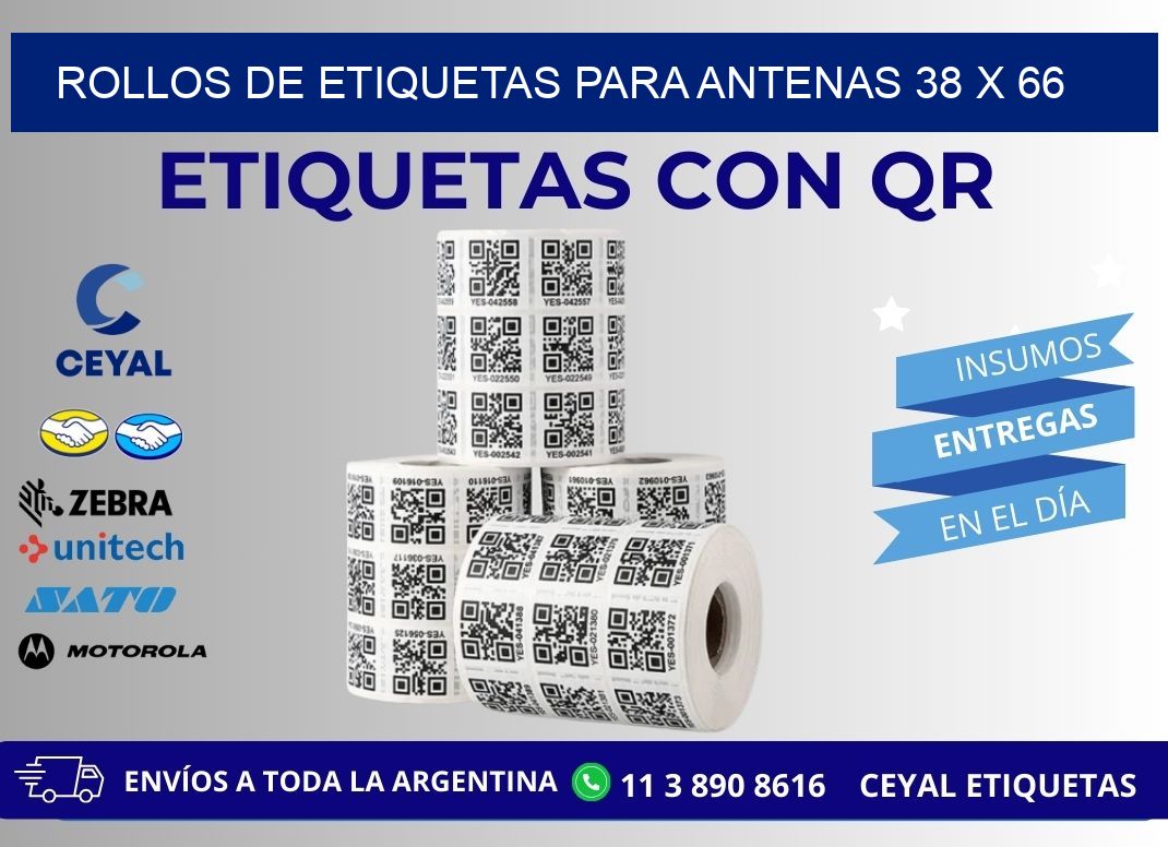 ROLLOS DE ETIQUETAS PARA ANTENAS 38 x 66