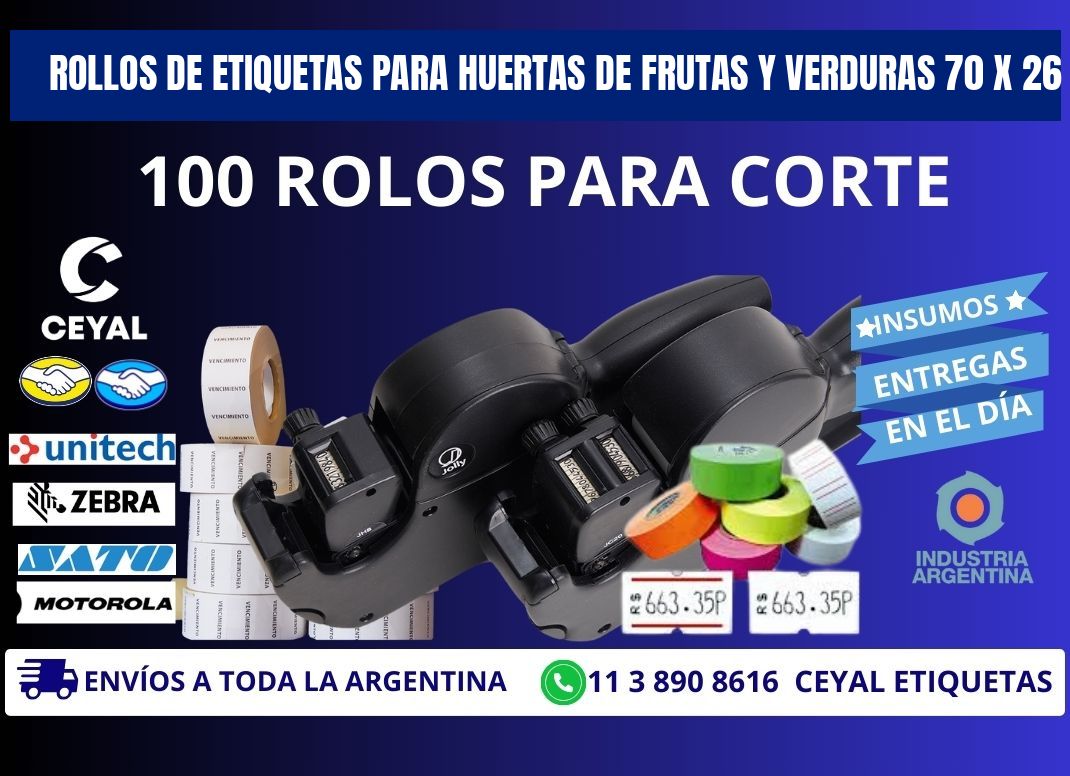 ROLLOS DE ETIQUETAS PARA HUERTAS DE FRUTAS Y VERDURAS 70 x 26