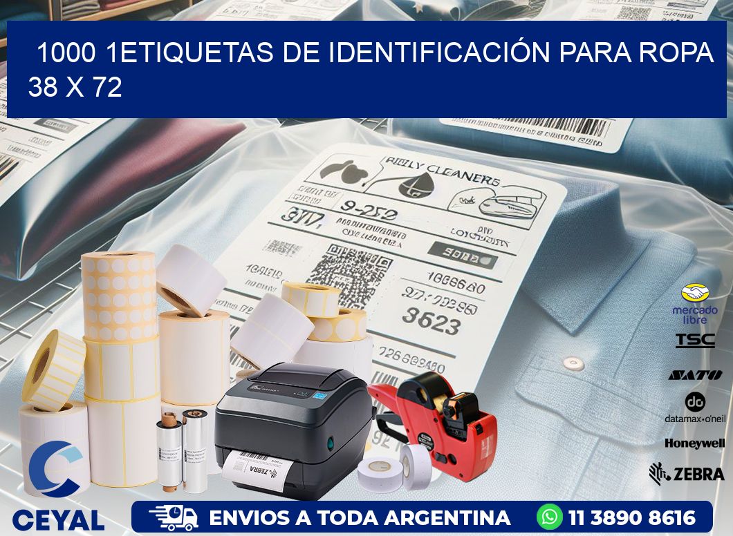 1000 1ETIQUETAS DE IDENTIFICACIÓN PARA ROPA 38 x 72