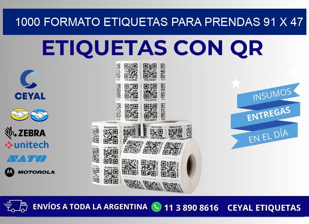 1000 FORMATO ETIQUETAS PARA PRENDAS 91 x 47