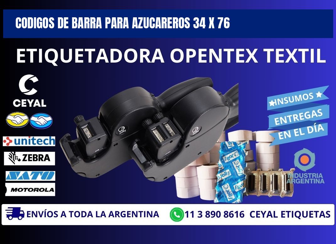 CODIGOS DE BARRA PARA AZUCAREROS 34 x 76