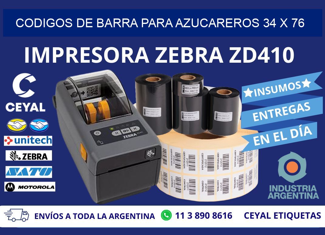 CODIGOS DE BARRA PARA AZUCAREROS 34 x 76