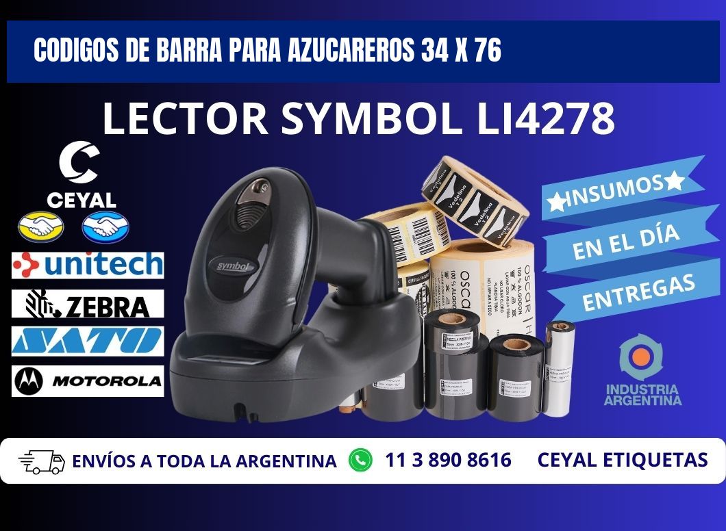 CODIGOS DE BARRA PARA AZUCAREROS 34 x 76