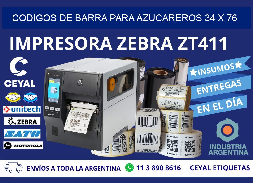 CODIGOS DE BARRA PARA AZUCAREROS 34 x 76