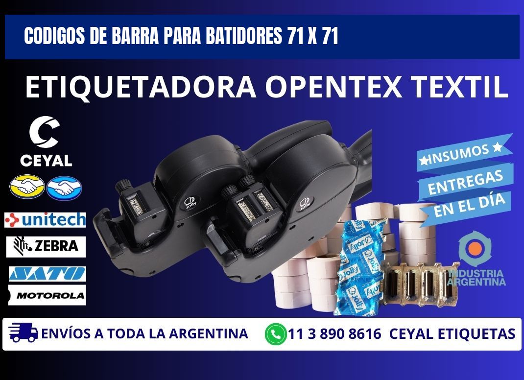 CODIGOS DE BARRA PARA BATIDORES 71 x 71