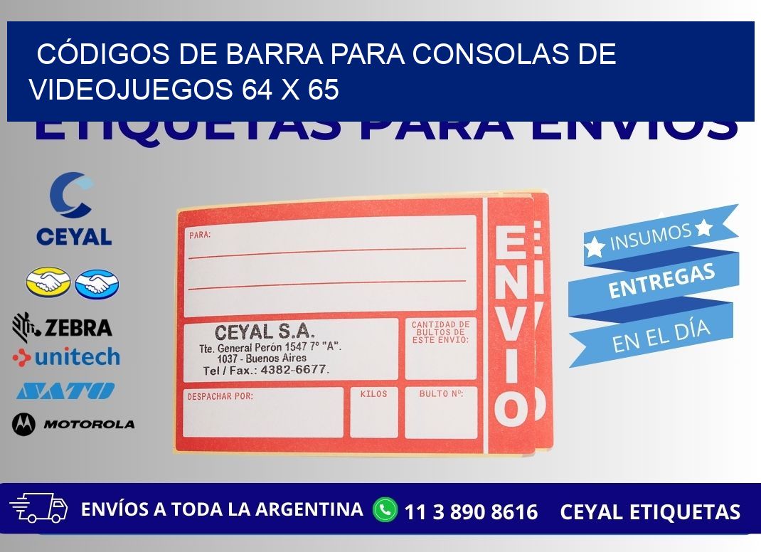 CÓDIGOS DE BARRA PARA CONSOLAS DE VIDEOJUEGOS 64 x 65