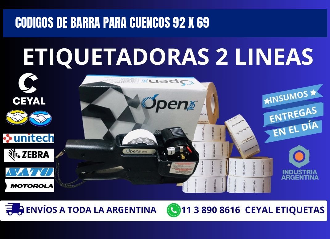 CODIGOS DE BARRA PARA CUENCOS 92 x 69