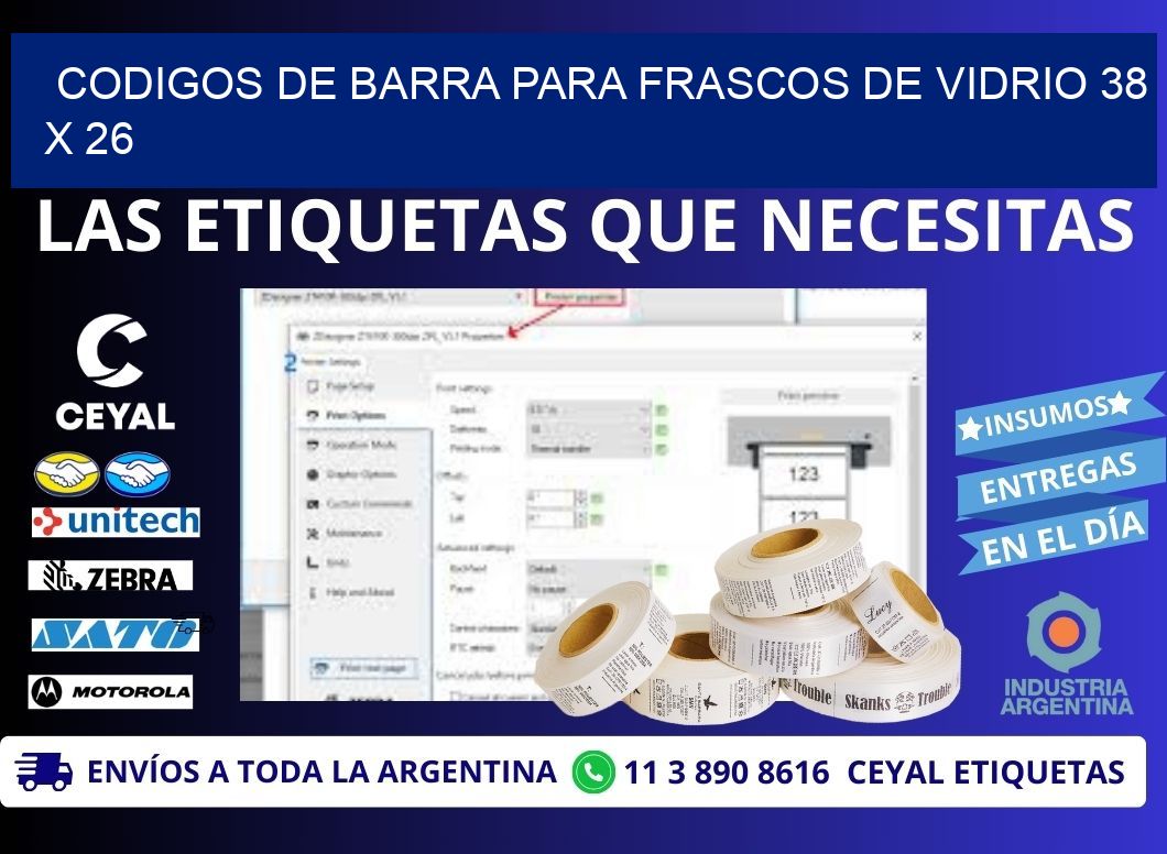 CODIGOS DE BARRA PARA FRASCOS DE VIDRIO 38 x 26