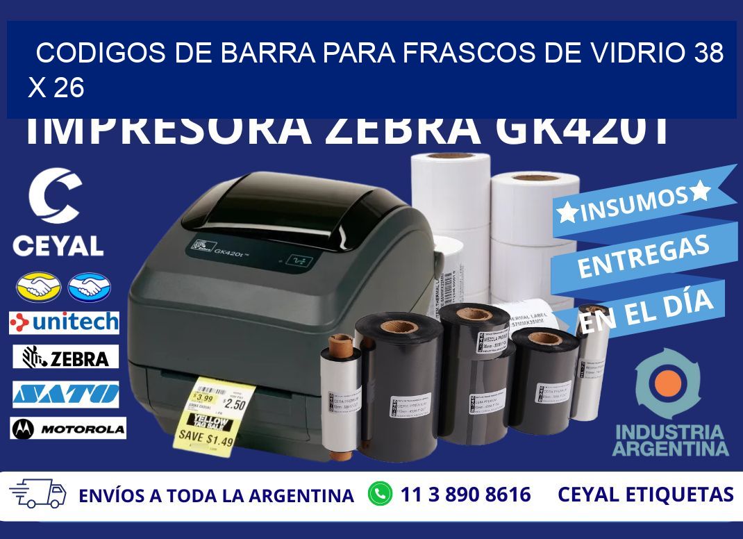 CODIGOS DE BARRA PARA FRASCOS DE VIDRIO 38 x 26