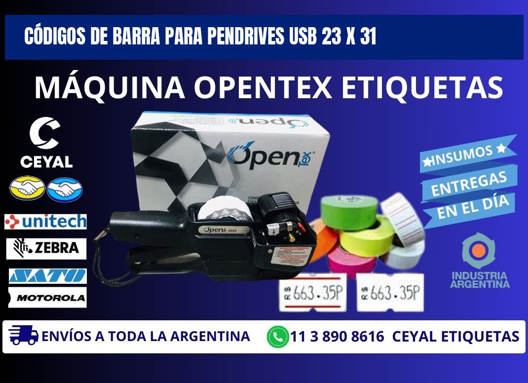 CÓDIGOS DE BARRA PARA PENDRIVES USB 23 x 31