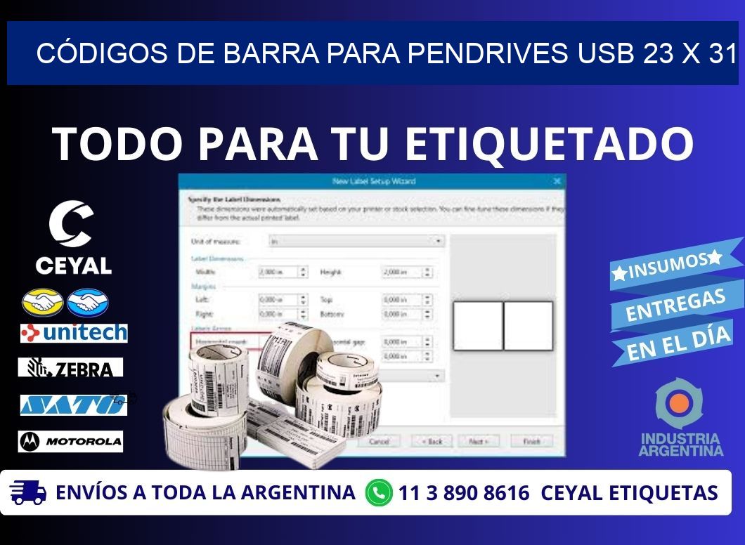 CÓDIGOS DE BARRA PARA PENDRIVES USB 23 x 31