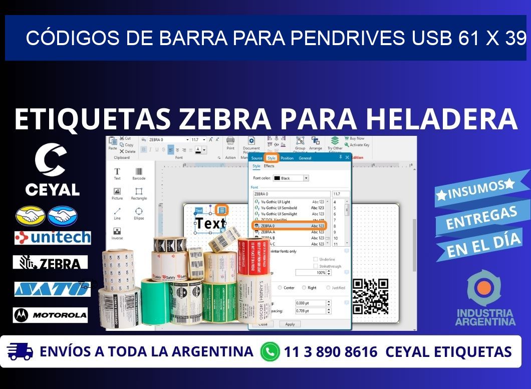 CÓDIGOS DE BARRA PARA PENDRIVES USB 61 x 39