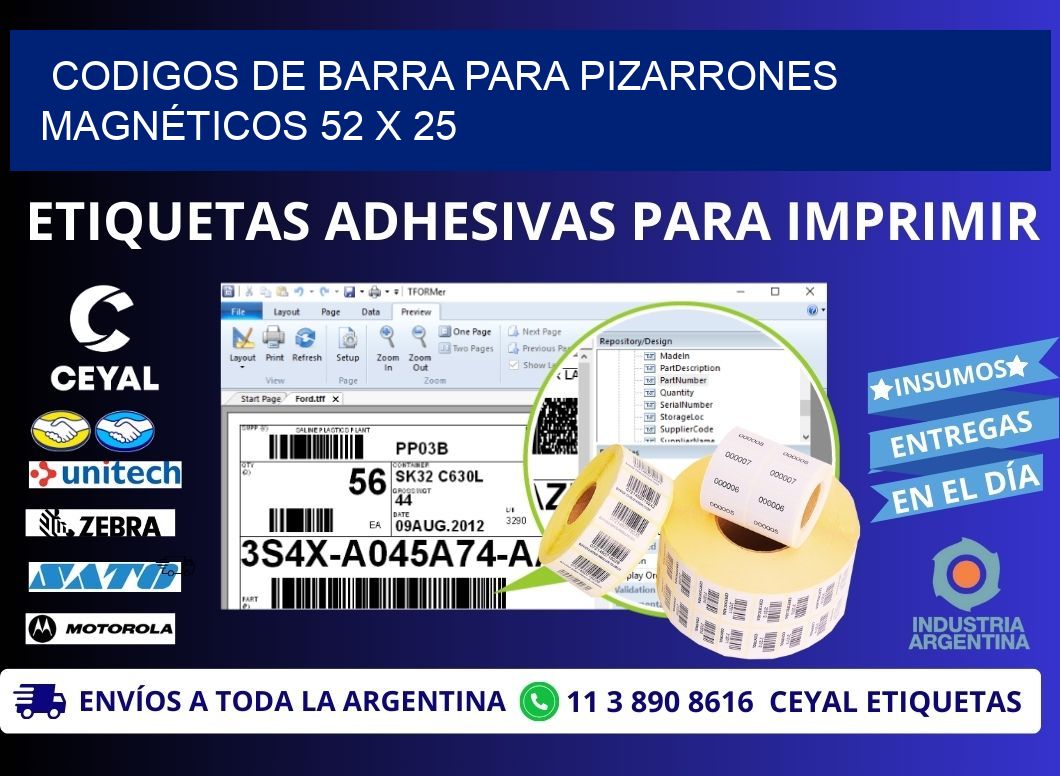 CODIGOS DE BARRA PARA PIZARRONES MAGNÉTICOS 52 x 25