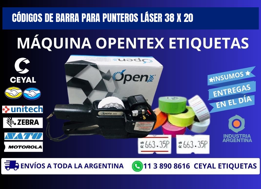 CÓDIGOS DE BARRA PARA PUNTEROS LÁSER 38 x 20