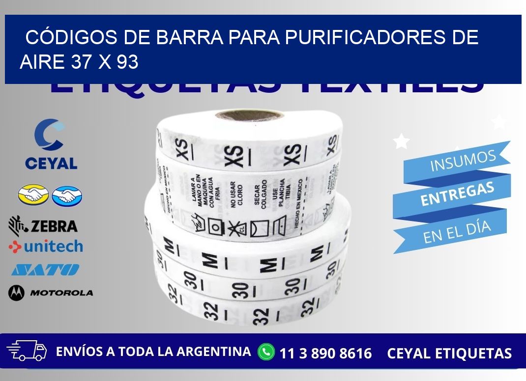 CÓDIGOS DE BARRA PARA PURIFICADORES DE AIRE 37 x 93