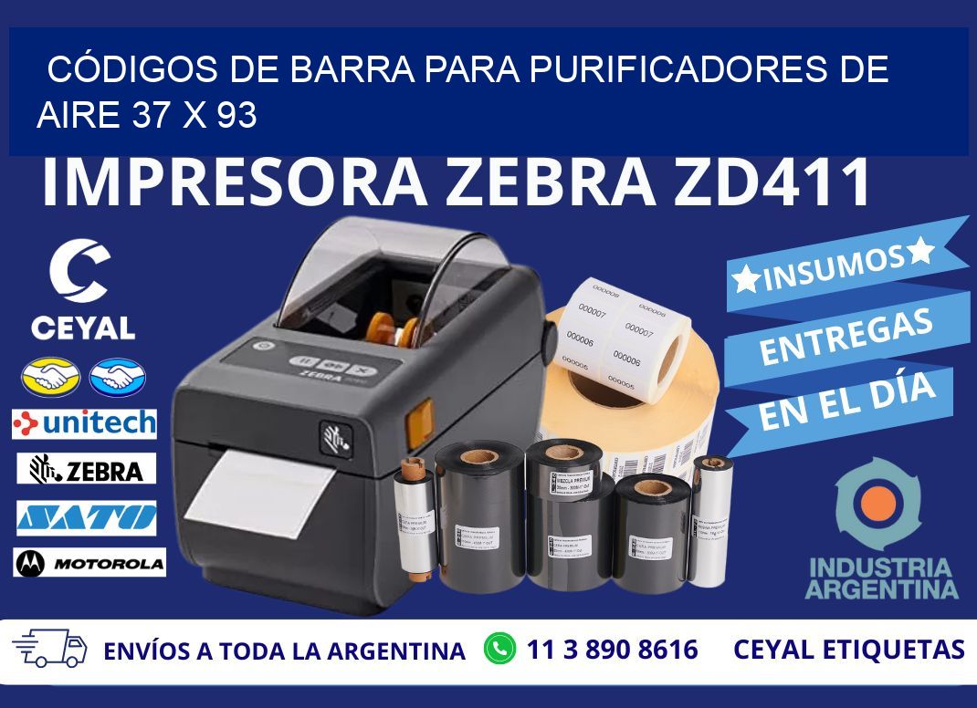 CÓDIGOS DE BARRA PARA PURIFICADORES DE AIRE 37 x 93
