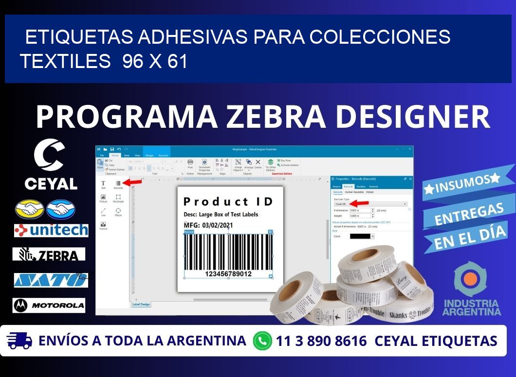 ETIQUETAS ADHESIVAS PARA COLECCIONES TEXTILES 96 x 61