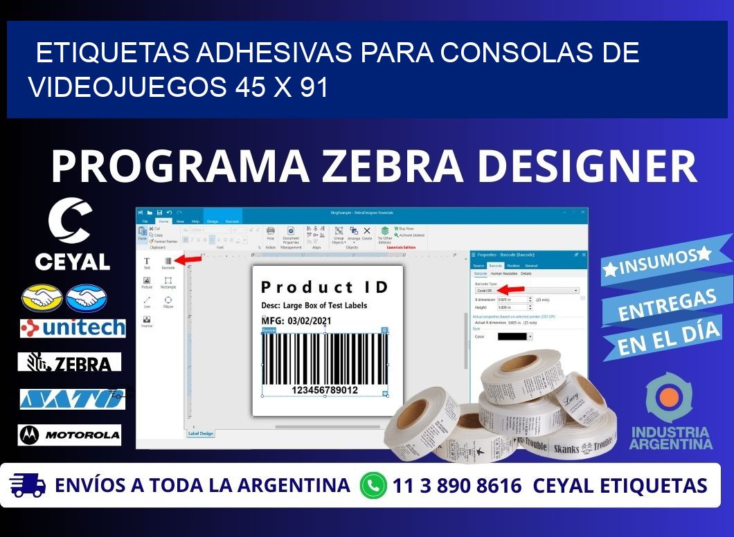 ETIQUETAS ADHESIVAS PARA CONSOLAS DE VIDEOJUEGOS 45 x 91