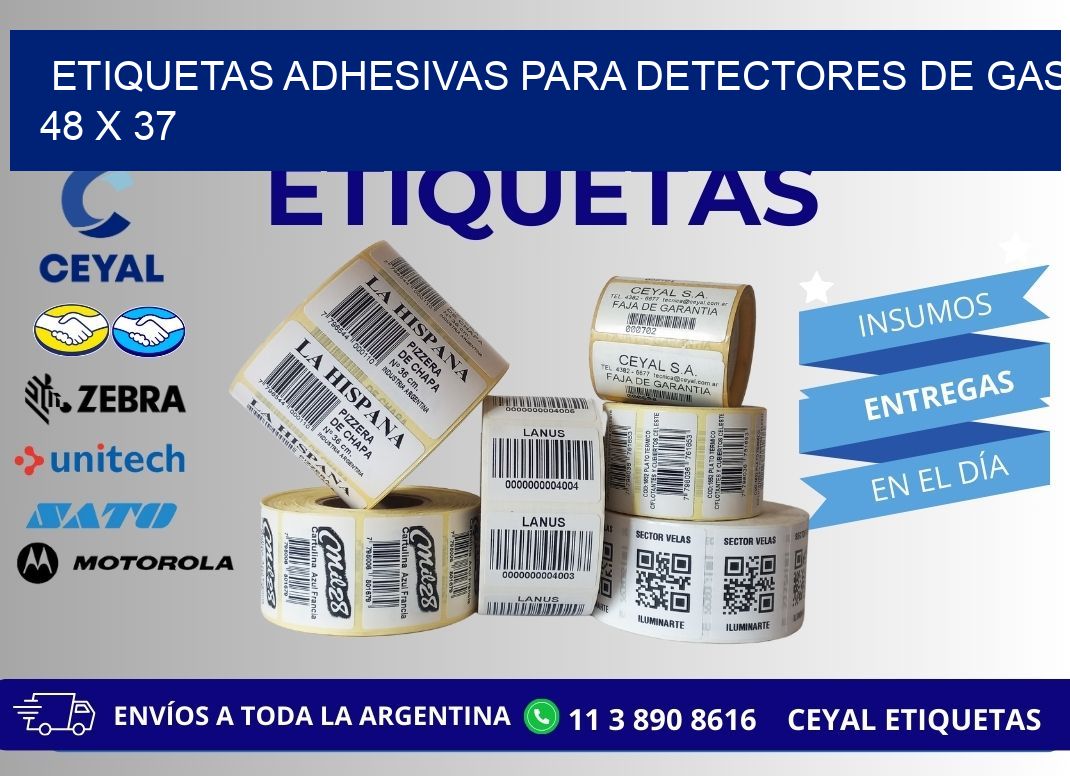 ETIQUETAS ADHESIVAS PARA DETECTORES DE GAS 48 x 37