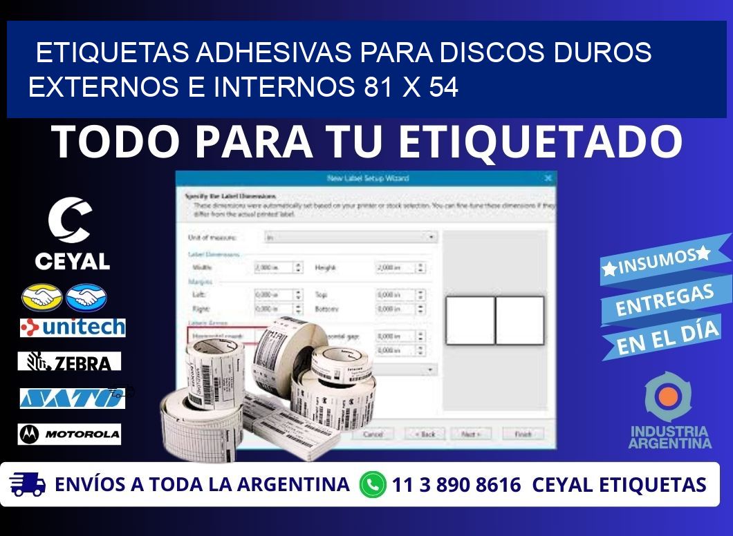 ETIQUETAS ADHESIVAS PARA DISCOS DUROS EXTERNOS E INTERNOS 81 x 54