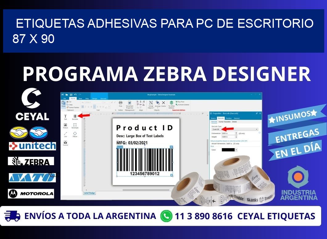 ETIQUETAS ADHESIVAS PARA PC DE ESCRITORIO 87 x 90