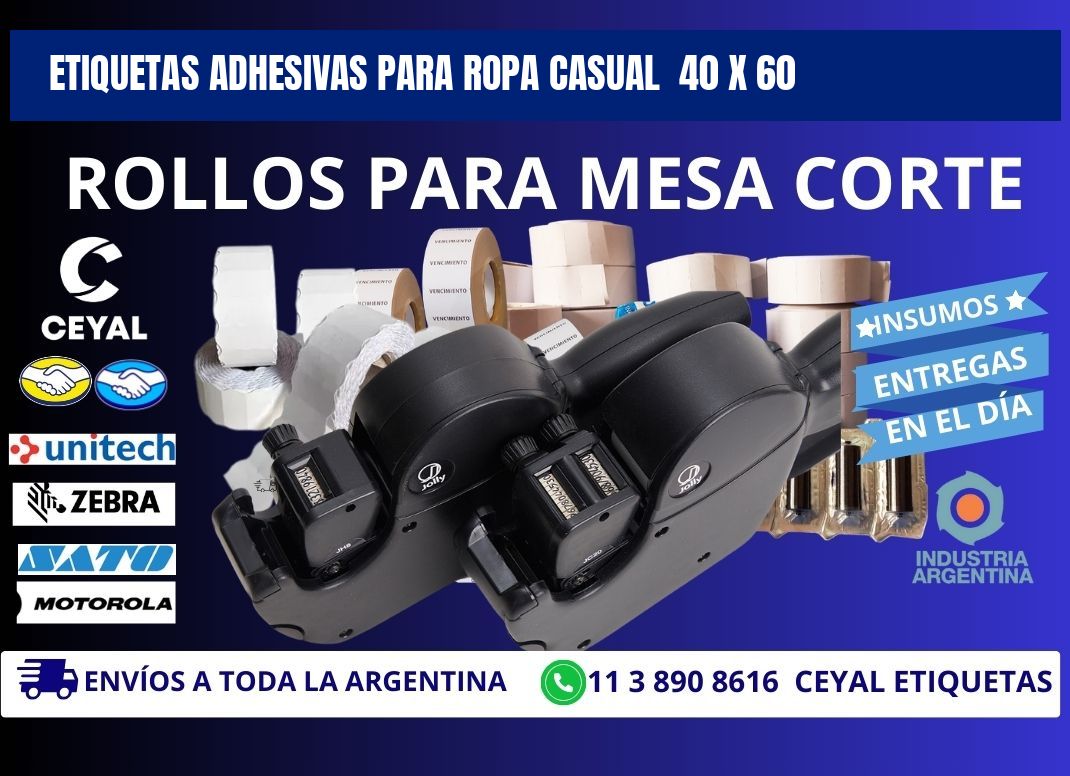 ETIQUETAS ADHESIVAS PARA ROPA CASUAL  40 x 60