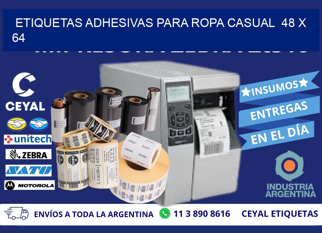 ETIQUETAS ADHESIVAS PARA ROPA CASUAL  48 x 64