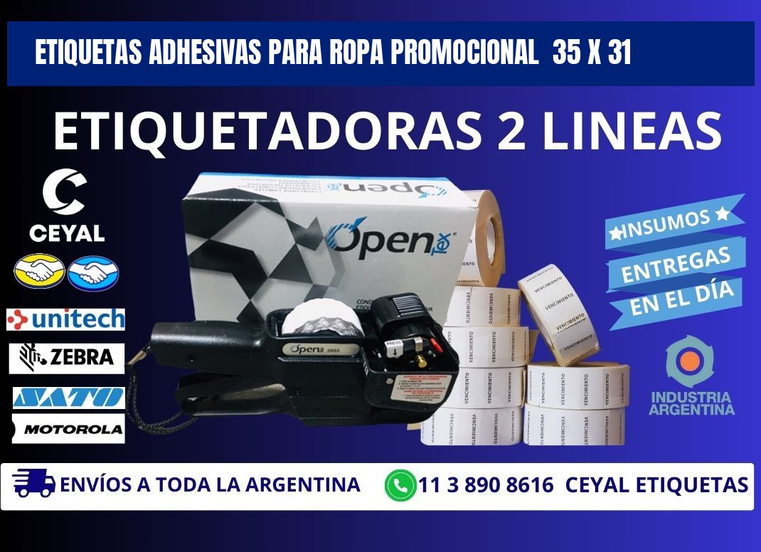 ETIQUETAS ADHESIVAS PARA ROPA PROMOCIONAL 35 x 31