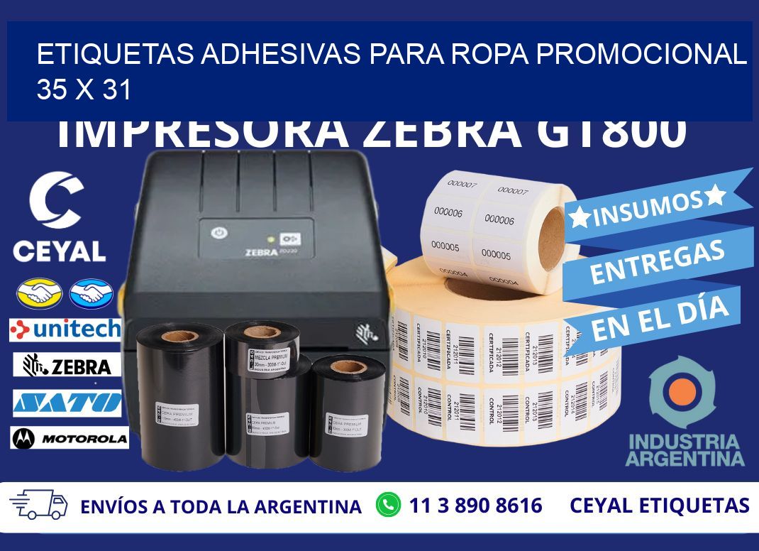 ETIQUETAS ADHESIVAS PARA ROPA PROMOCIONAL  35 x 31