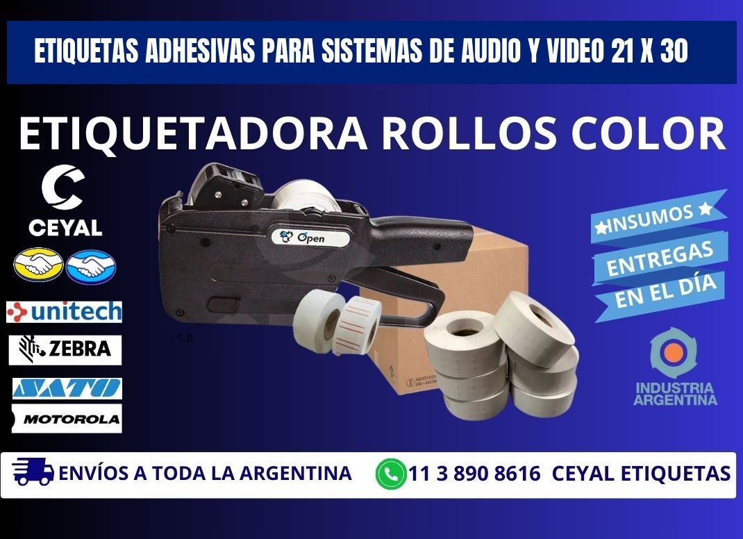 ETIQUETAS ADHESIVAS PARA SISTEMAS DE AUDIO Y VIDEO 21 x 30
