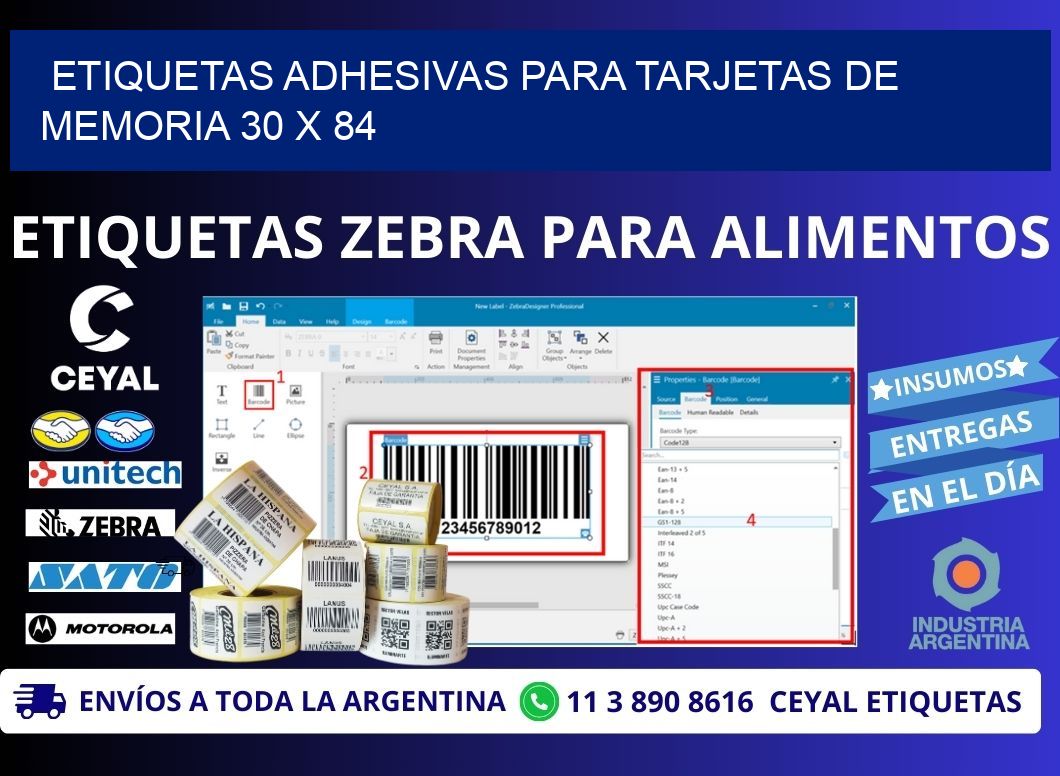 ETIQUETAS ADHESIVAS PARA TARJETAS DE MEMORIA 30 x 84