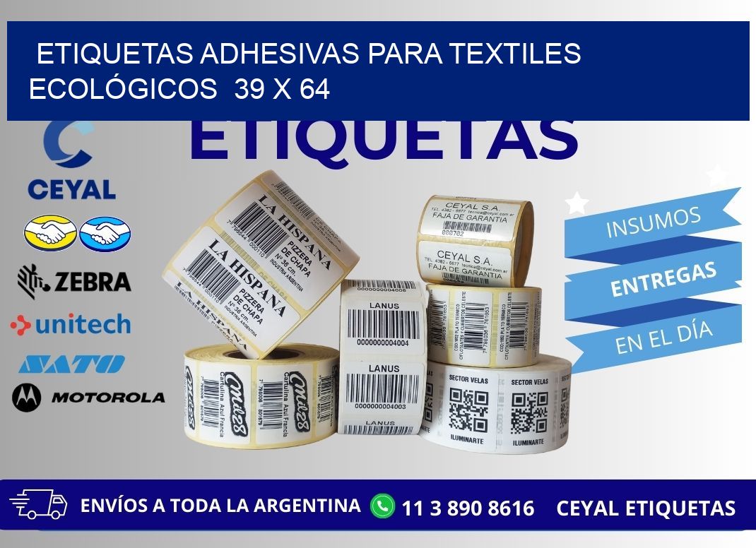 ETIQUETAS ADHESIVAS PARA TEXTILES ECOLÓGICOS 39 x 64