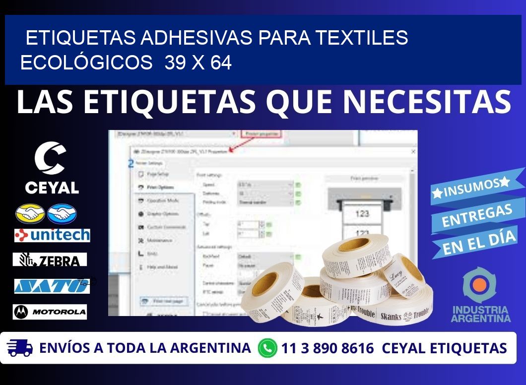 ETIQUETAS ADHESIVAS PARA TEXTILES ECOLÓGICOS 39 x 64