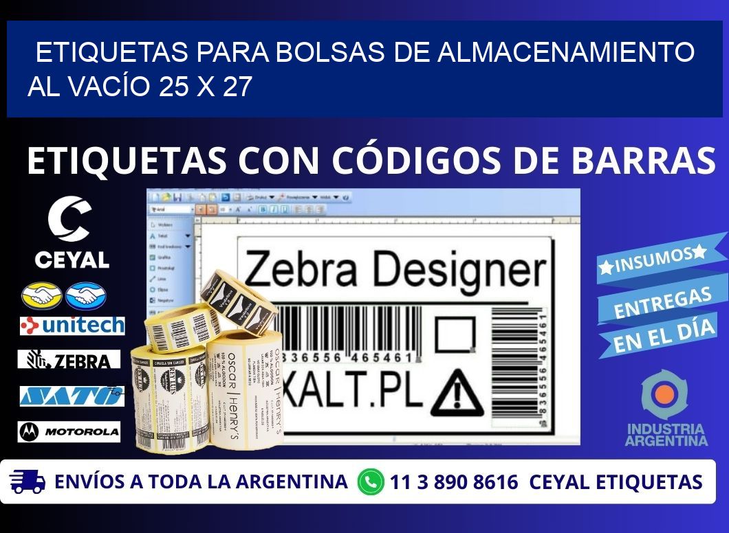 ETIQUETAS PARA BOLSAS DE ALMACENAMIENTO AL VACÍO 25 x 27