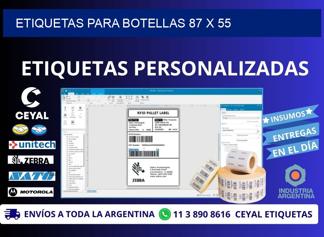 ETIQUETAS PARA BOTELLAS 87 x 55