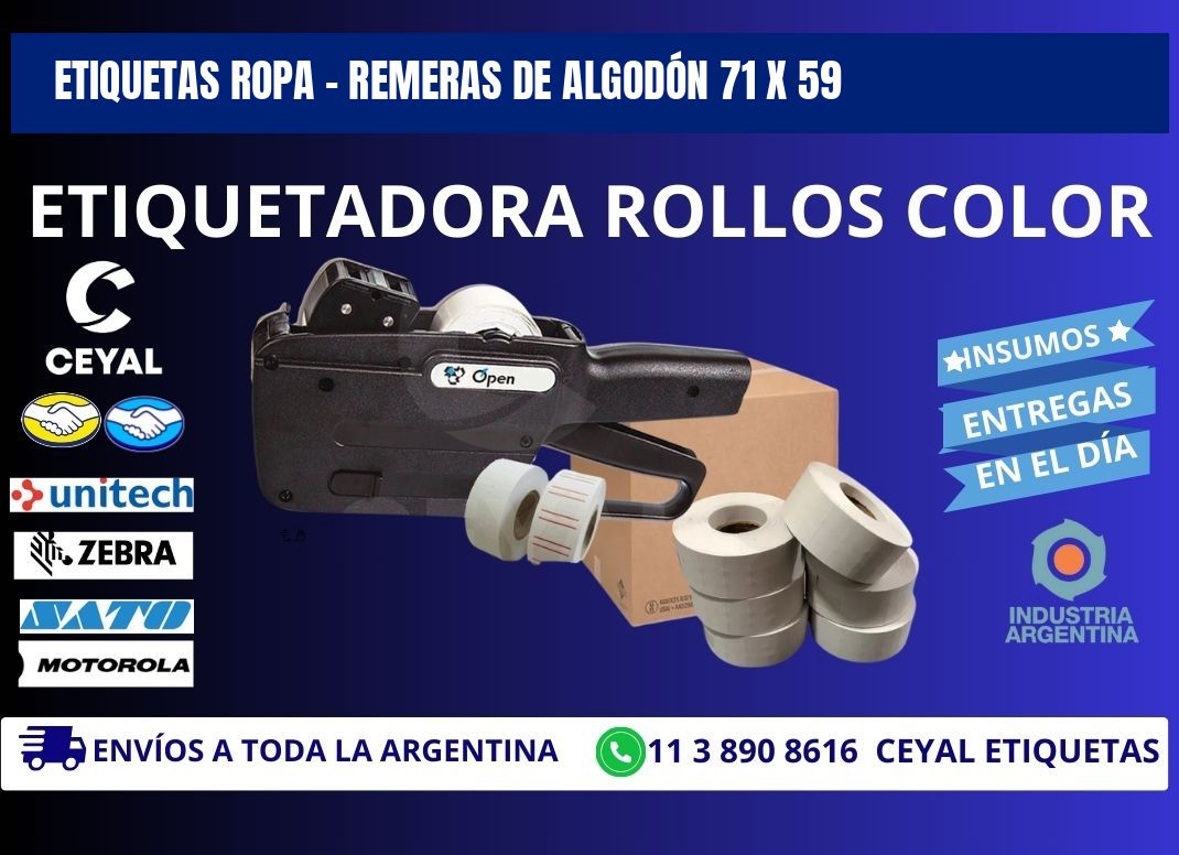 ETIQUETAS ROPA - REMERAS DE ALGODÓN 71 x 59