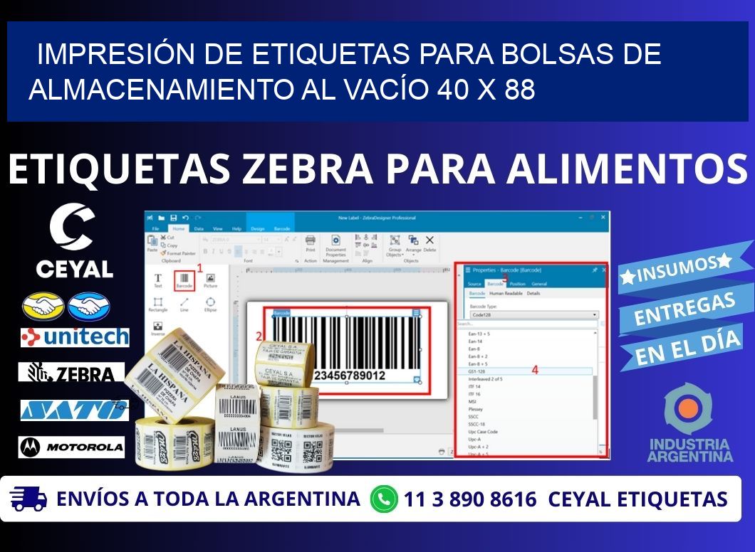 IMPRESIÓN DE ETIQUETAS PARA BOLSAS DE ALMACENAMIENTO AL VACÍO 40 x 88