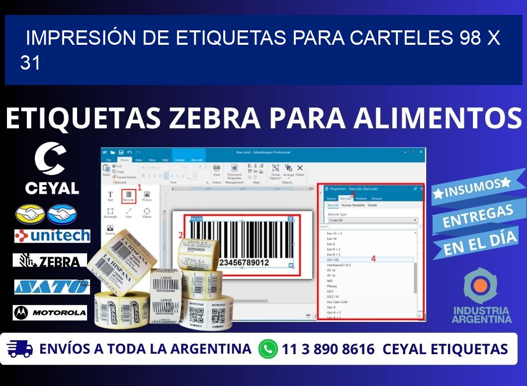 IMPRESIÓN DE ETIQUETAS PARA CARTELES 98 x 31