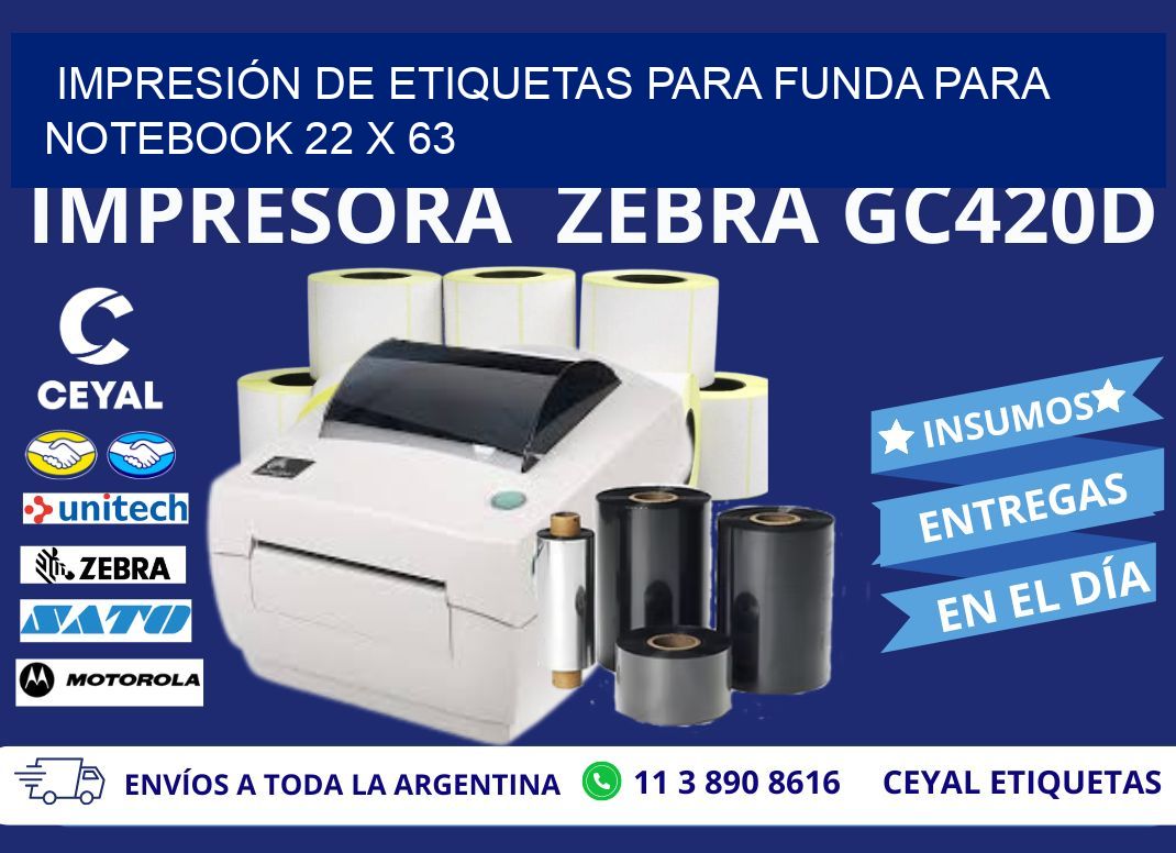 IMPRESIÓN DE ETIQUETAS PARA FUNDA PARA NOTEBOOK 22 x 63