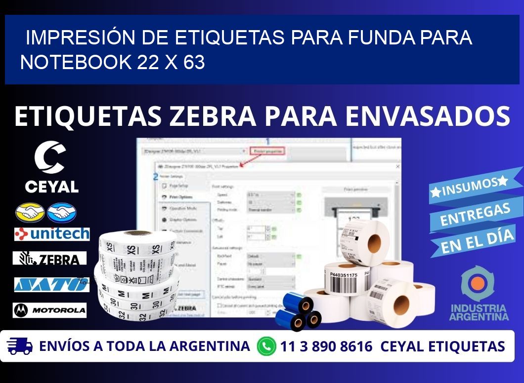 IMPRESIÓN DE ETIQUETAS PARA FUNDA PARA NOTEBOOK 22 x 63