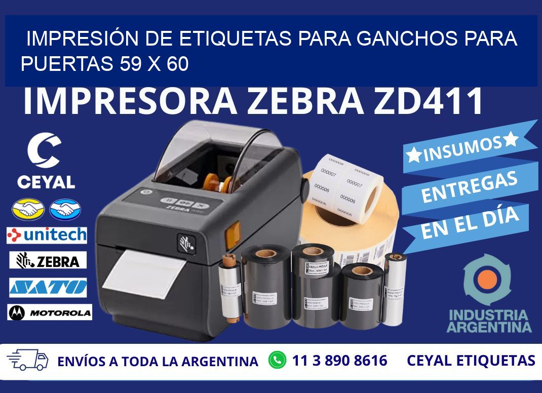 IMPRESIÓN DE ETIQUETAS PARA GANCHOS PARA PUERTAS 59 x 60