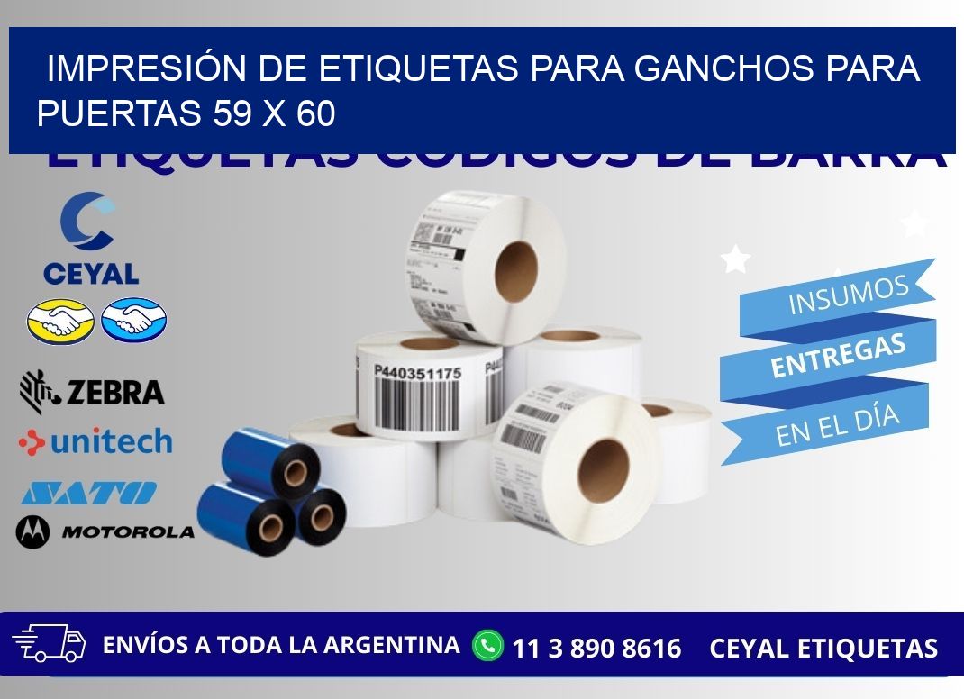 IMPRESIÓN DE ETIQUETAS PARA GANCHOS PARA PUERTAS 59 x 60