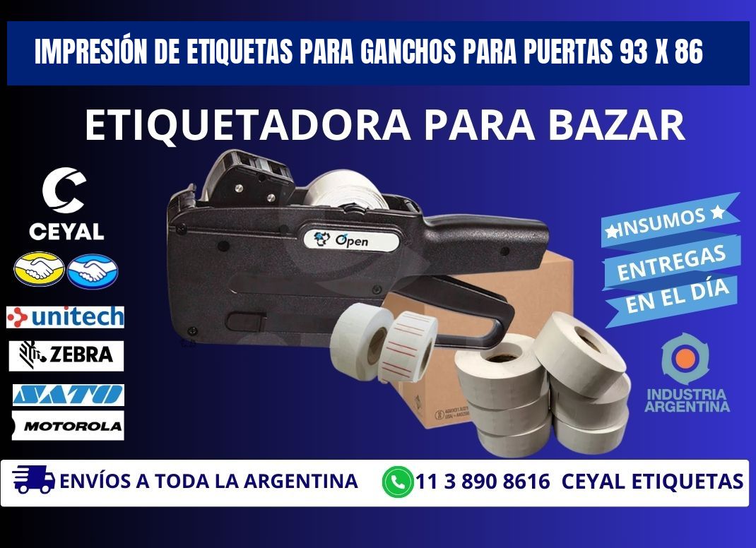 IMPRESIÓN DE ETIQUETAS PARA GANCHOS PARA PUERTAS 93 x 86