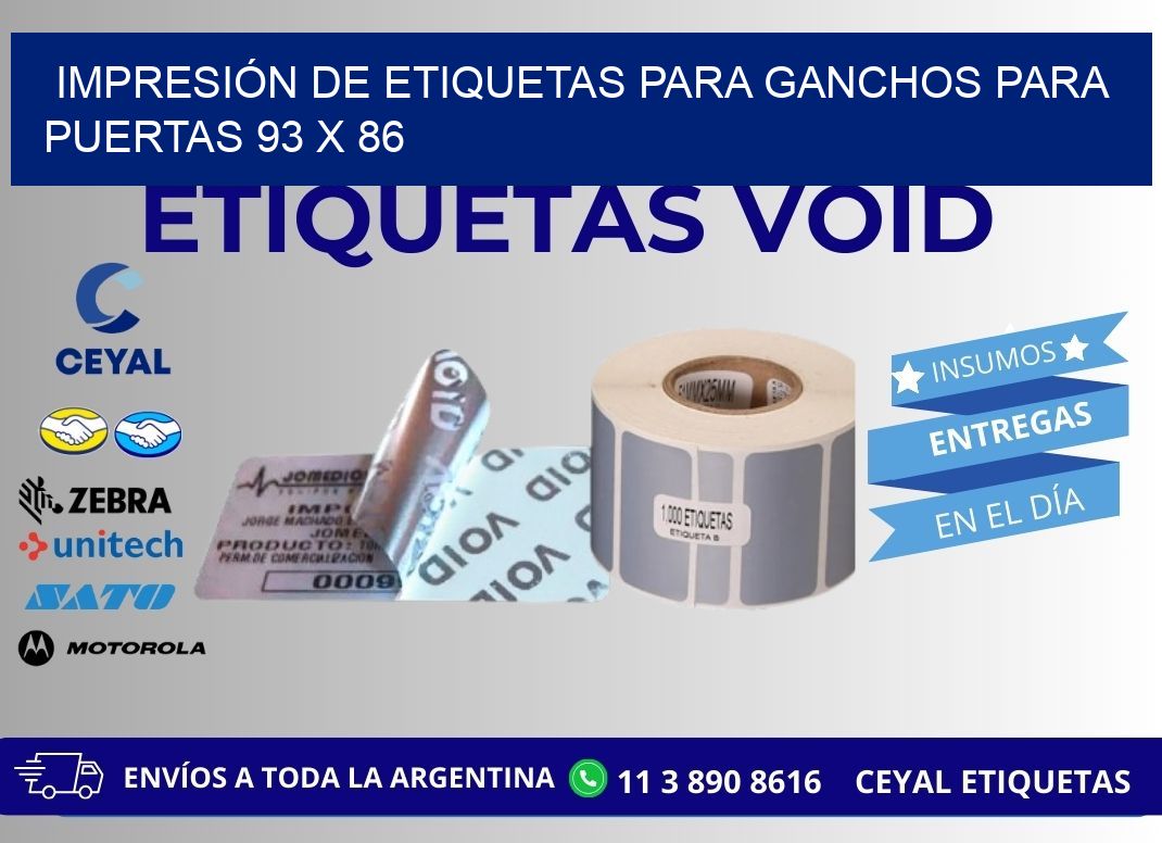IMPRESIÓN DE ETIQUETAS PARA GANCHOS PARA PUERTAS 93 x 86