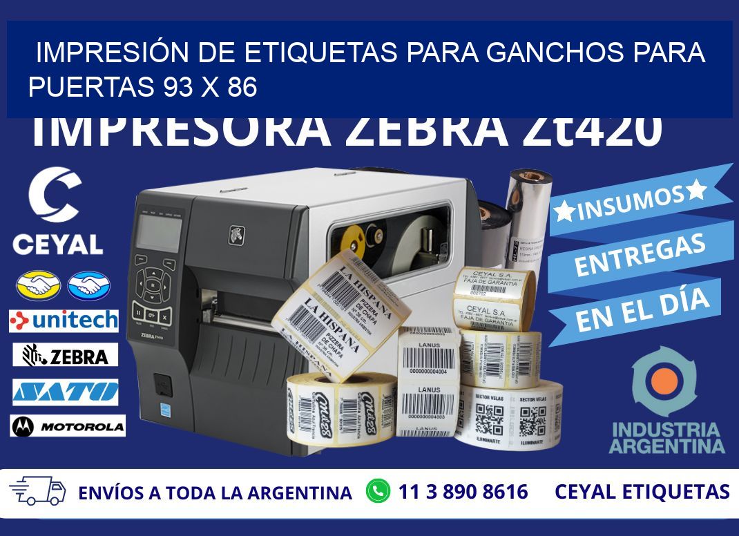 IMPRESIÓN DE ETIQUETAS PARA GANCHOS PARA PUERTAS 93 x 86