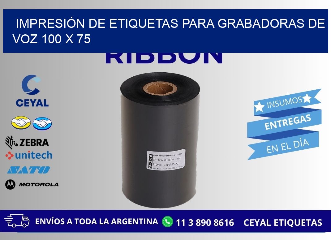 IMPRESIÓN DE ETIQUETAS PARA GRABADORAS DE VOZ 100 x 75