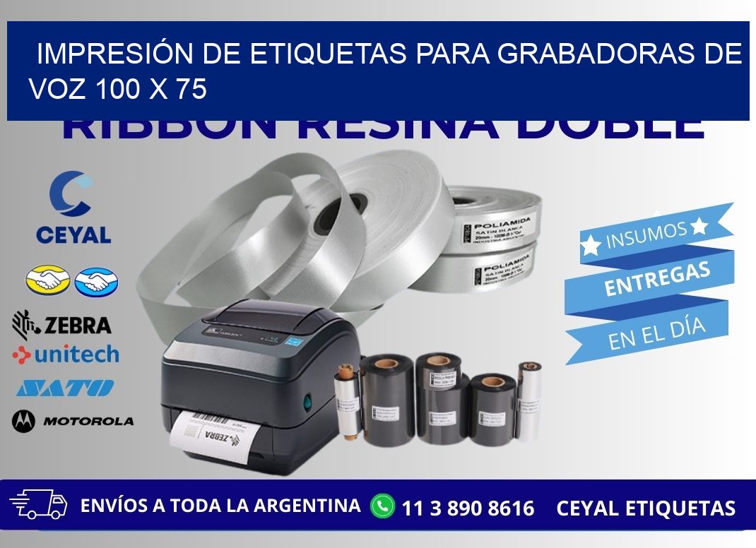 IMPRESIÓN DE ETIQUETAS PARA GRABADORAS DE VOZ 100 x 75