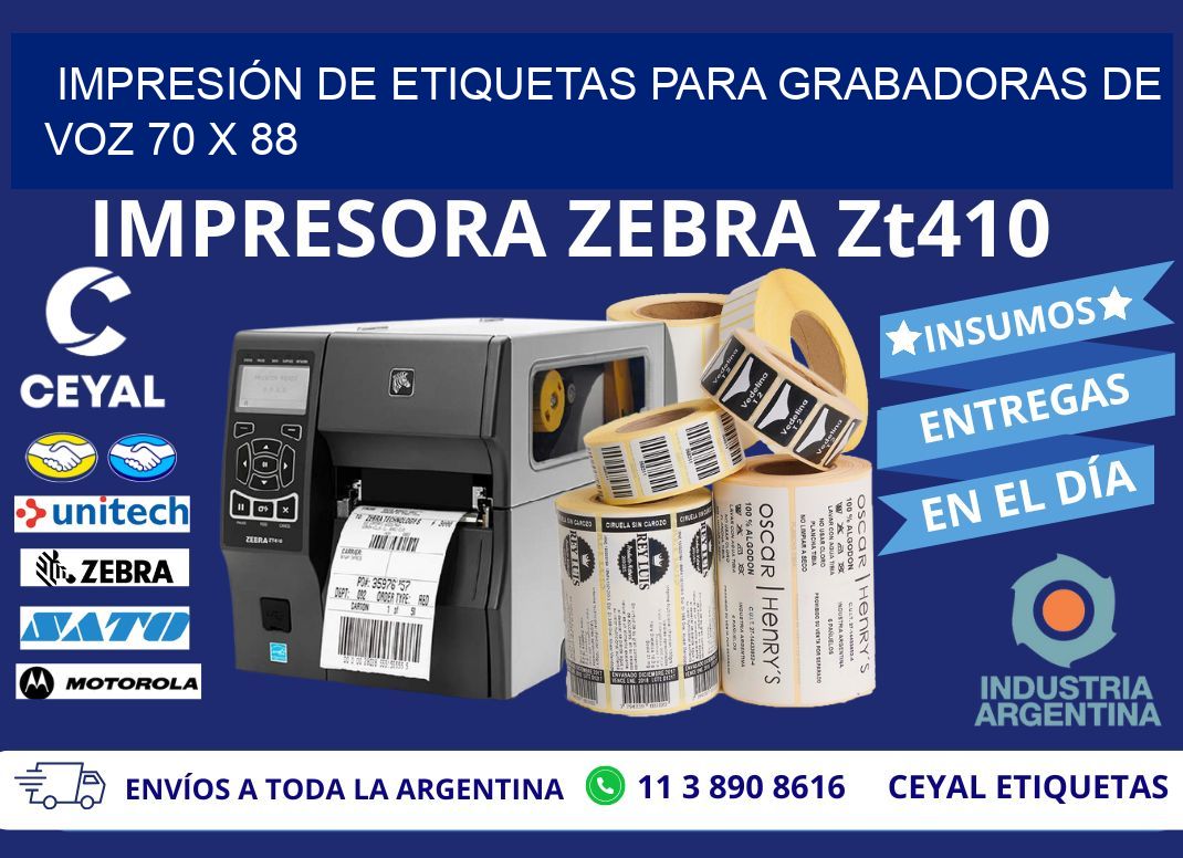 IMPRESIÓN DE ETIQUETAS PARA GRABADORAS DE VOZ 70 x 88