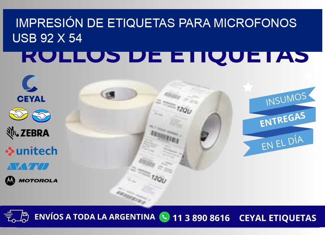 IMPRESIÓN DE ETIQUETAS PARA MICROFONOS USB 92 x 54